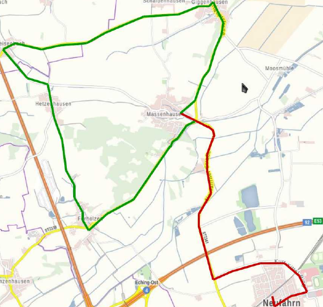 Linienweg zu den nrdlichen Ortsteilen